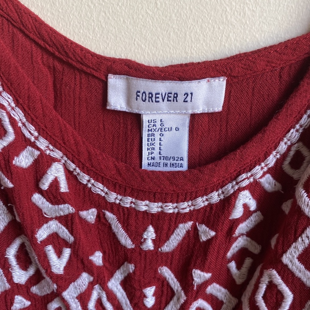 FOREVER 21 • Red Embroidered Sleeveless Blouse - Picture 3 of 6